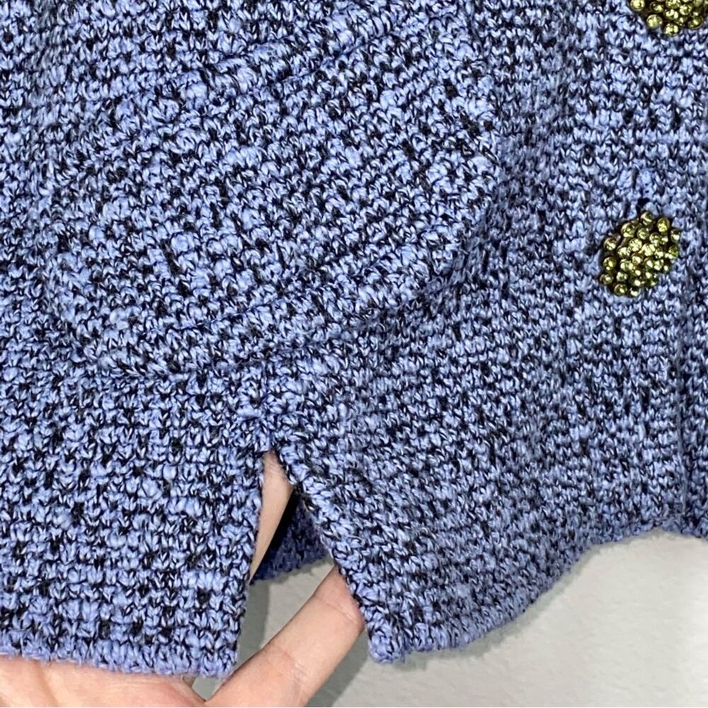 M VTG Willow Blue Black Tweed Knit Jeweled Button Fur Collar Sweater Blazer Top - Picture 10 of 10
